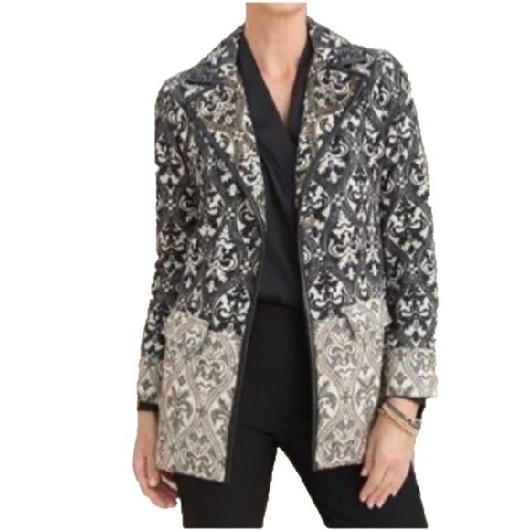 Chicos Jacket Blazer Coat 3 XL Black White Gold Tapestry Print Cotton Blend $199 - Picture 1 of 16